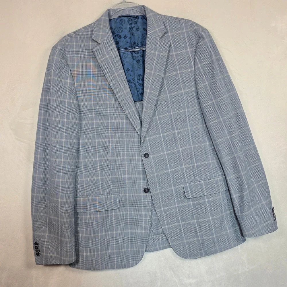 Michael Kors Blazer Men's 40R Blue Plaid Sport Coat Preppy Business Stretch